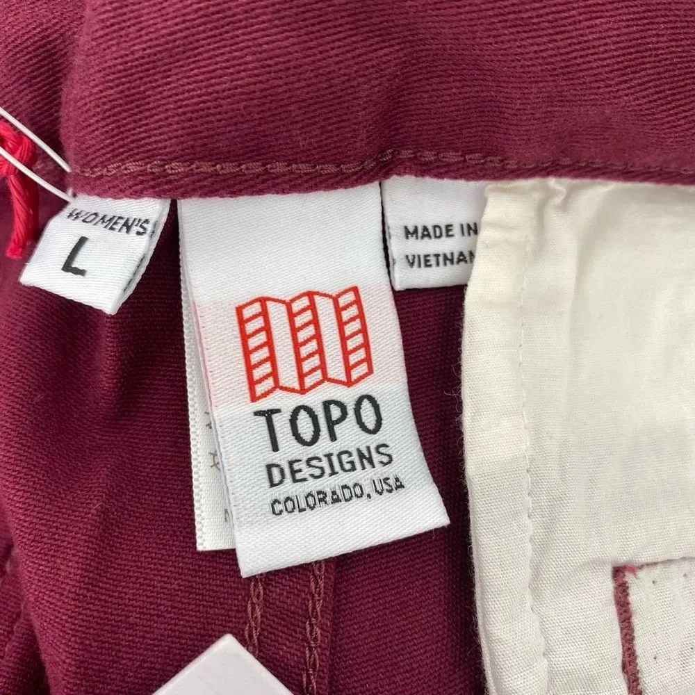 Topo Designs Womens Climb Pants Size L Organic Cotton Outdoor Hiking NWT Burgund - Picture 15 of 15
